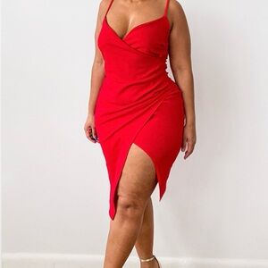 PrettyLittleThing Asymmetrical Red Dress